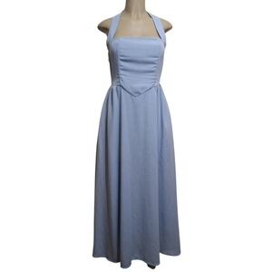 Womens Pastel Blue Halter Milkmaid Dress Small Cottagecore  Pockets